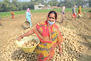 woman farmer with potatoes